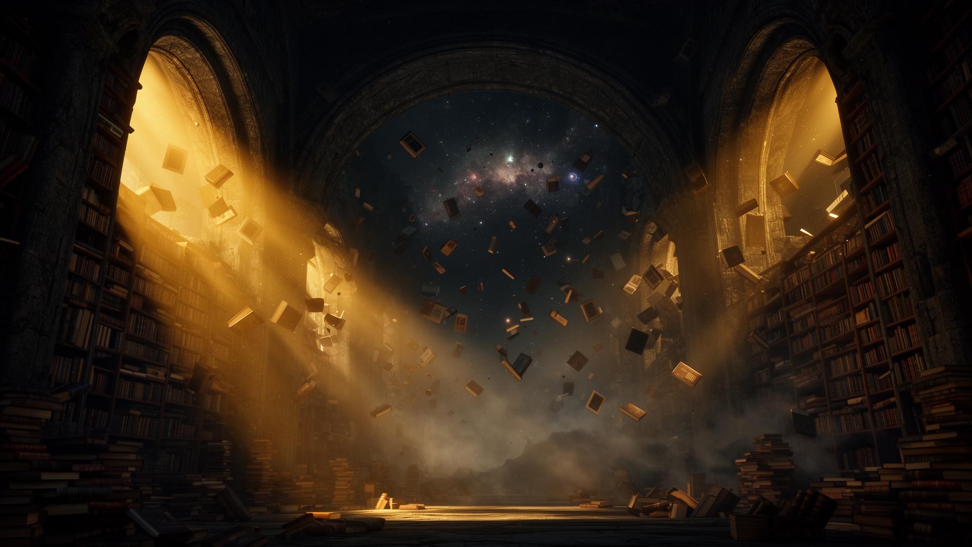 Fantasy library background for AI fanfiction generator